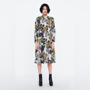 NWT Zara Floral Long Sleeve Midi Dress